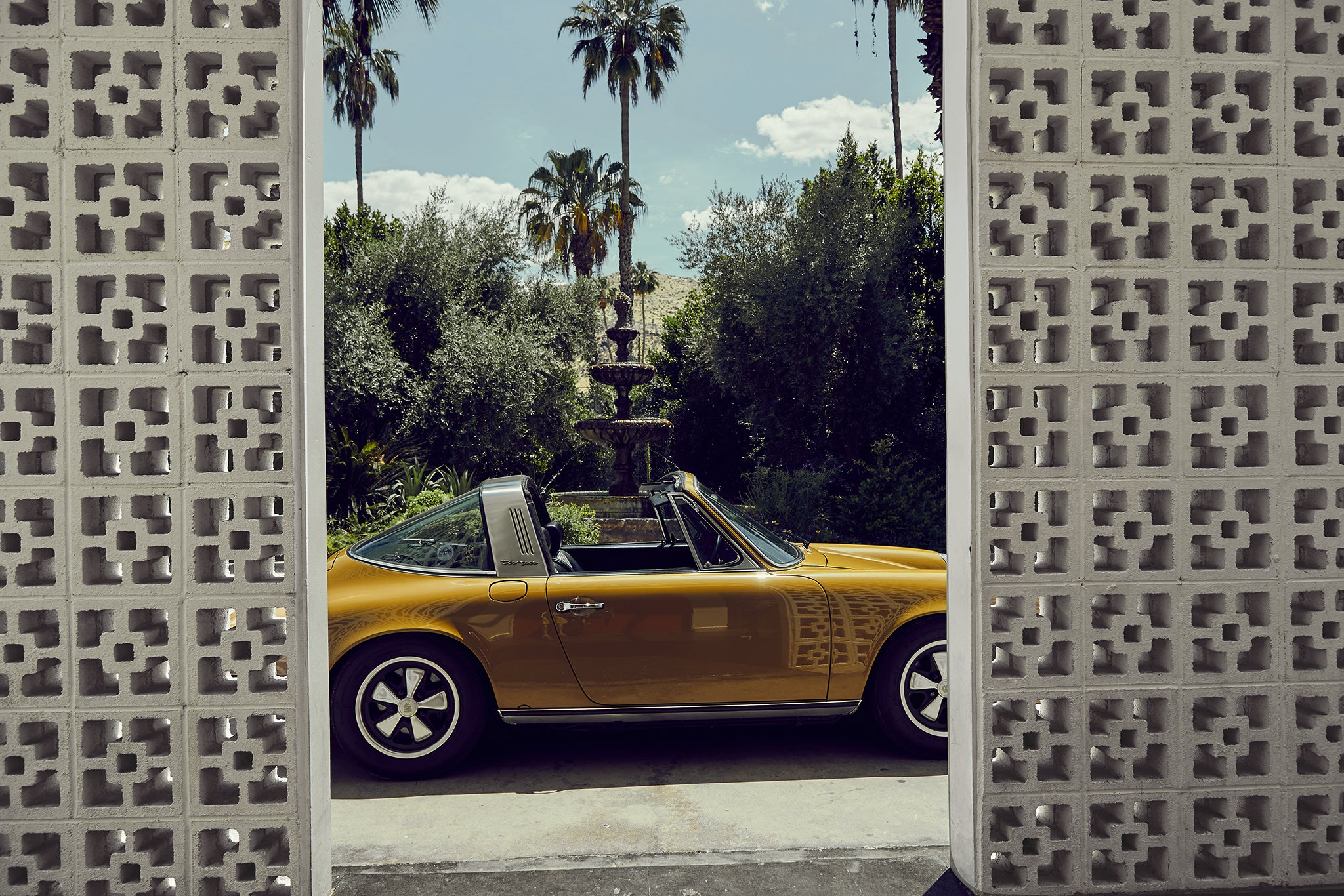 Golden Targa fine art photograph by Frank Kayser showing working vehicle in a urban still life (Palm Springs)