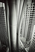 Vertical DADA fine art photograph by Frank Kayser showing construction safety fence in a urban architecture with color accent