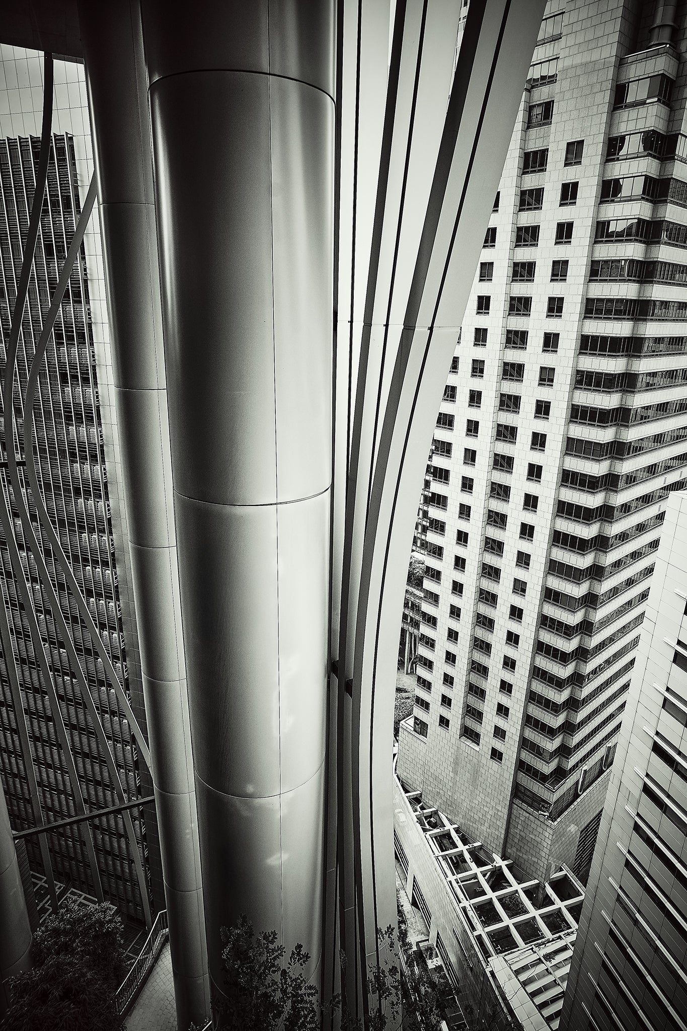 Vertical DADA fine art photograph by Frank Kayser showing construction safety fence in a urban architecture with color accent